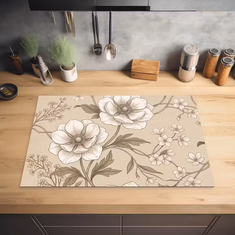 Bloemen - Patroon - Beige Inductie beschermer vinyl 3mm klein -sfeer5