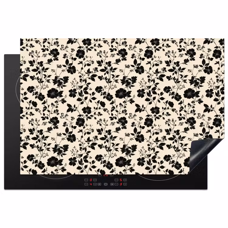 Bloemen - Dessin - Zwart Inductie beschermer vinyl 3mm klein 276 -3d