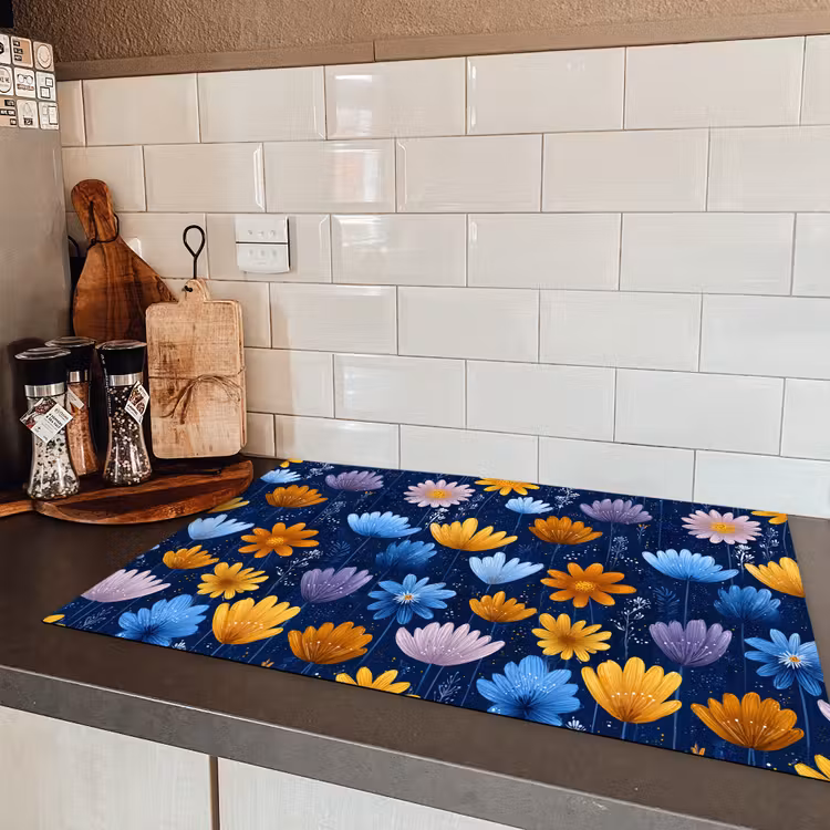 Bloemen - Patroon - Blauw - Contrast Inductie beschermer vinyl 3mm klein -sfeer3
