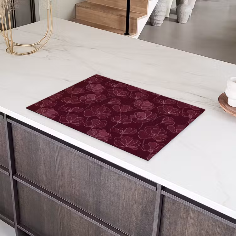 Bloemen - Patroon - Bordeauxrood Inductie beschermer vinyl 3mm klein 276 -sfeer8