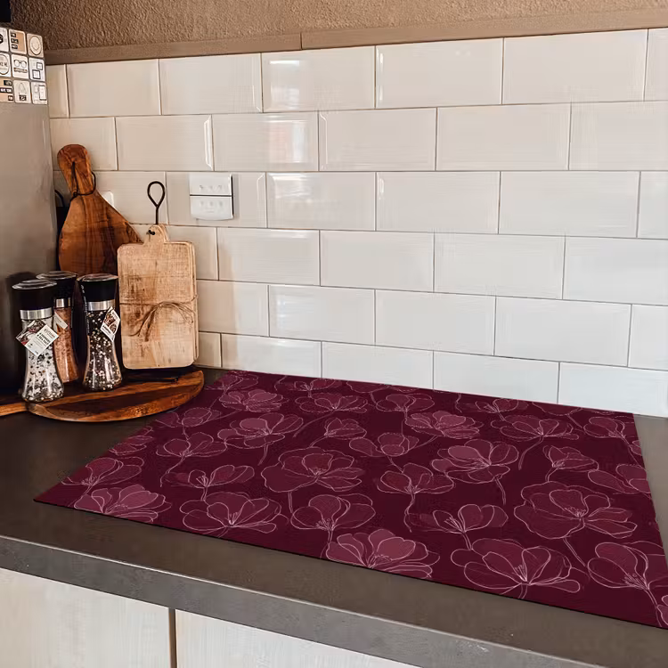 Bloemen - Patroon - Bordeauxrood Inductie beschermer vinyl 3mm klein 276 -sfeer3