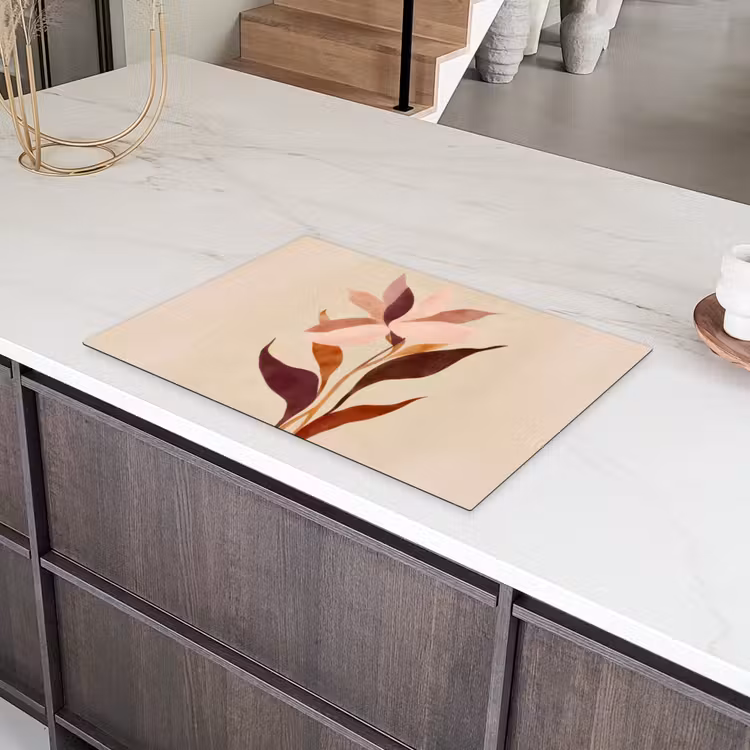 Bloemen - Blaadjes - Minimalistisch - Roze Inductie beschermer vinyl 3mm klein -sfeer8