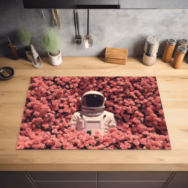 Bloemen - Roze - Astronaut Inductie beschermer vinyl 3mm klein -sfeer5
