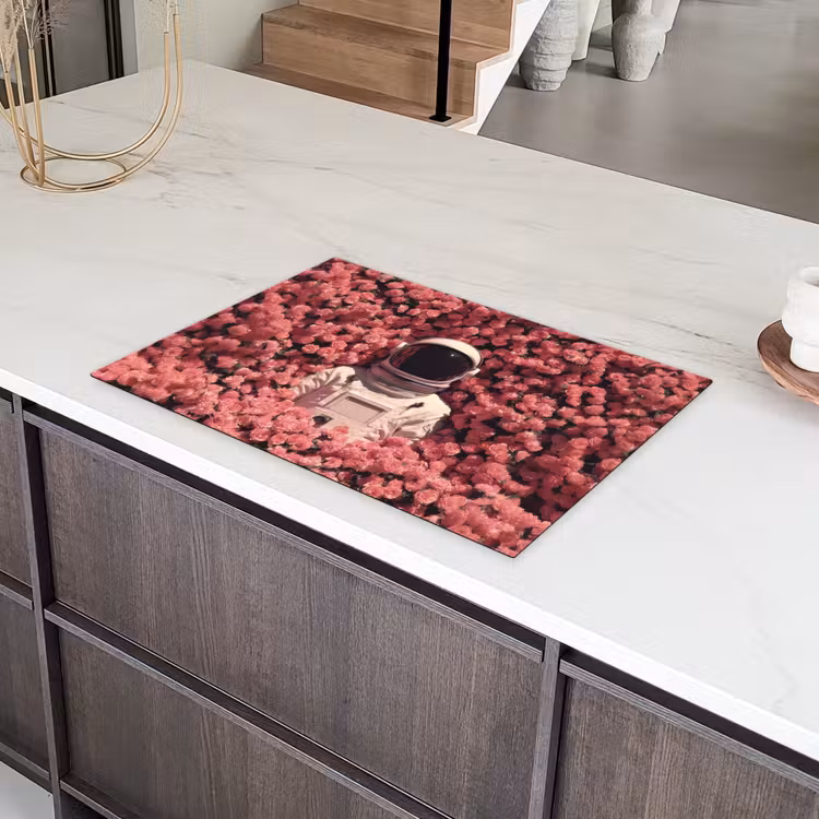 Bloemen - Roze - Astronaut Inductie beschermer vinyl 3mm klein -sfeer8