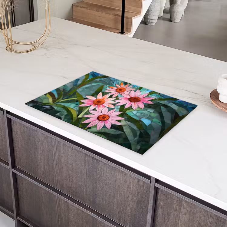 Bloemen - Roze - Glasmozaïek Inductie beschermer vinyl 3mm klein -sfeer8