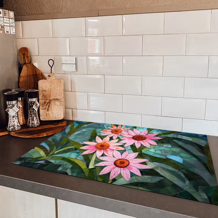 Bloemen - Roze - Glasmozaïek Inductie beschermer vinyl 3mm klein -sfeer3