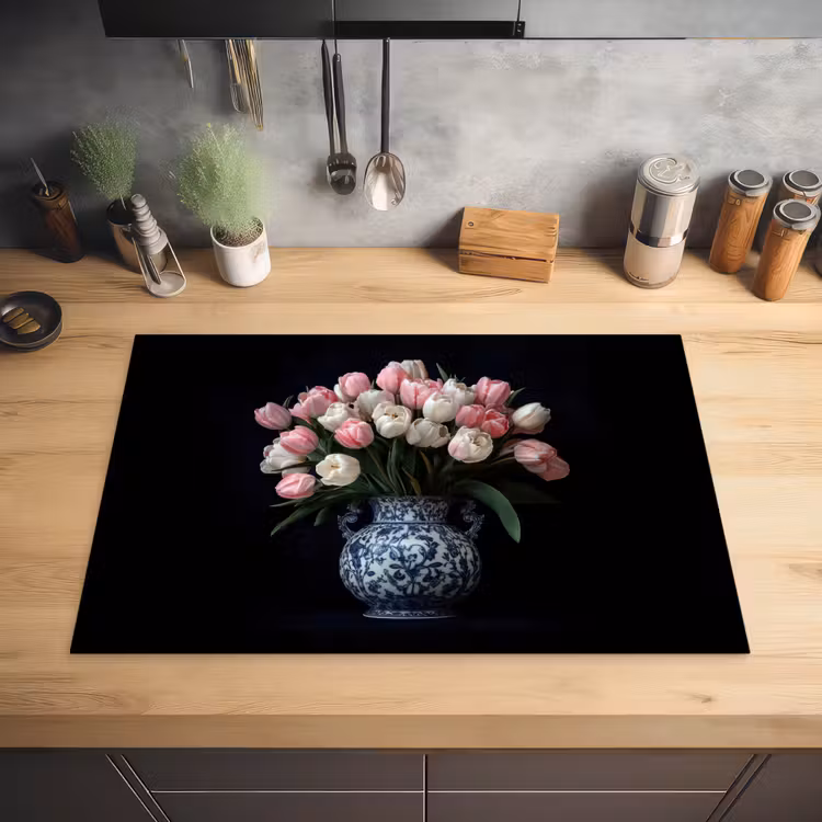Bloemen - Roze - Tulpen - Vaas Inductie beschermer vinyl 3mm klein -sfeer5