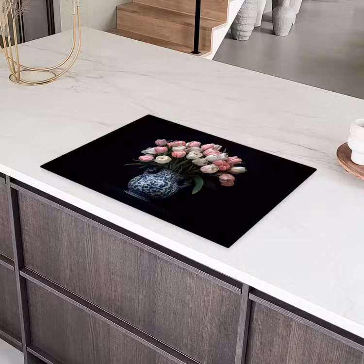 Bloemen - Roze - Tulpen - Vaas Inductie beschermer vinyl 3mm klein -sfeer8