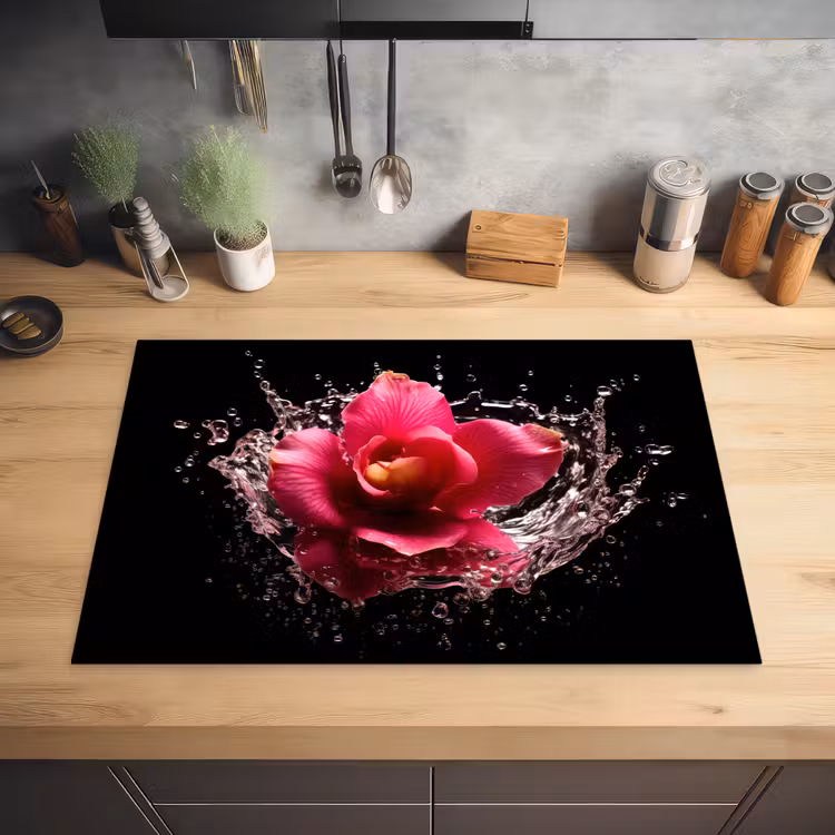 Bloemen - Roze - Water - Zwart - Botanisch - Natuur Inductie beschermer vinyl 3mm klein -sfeer5