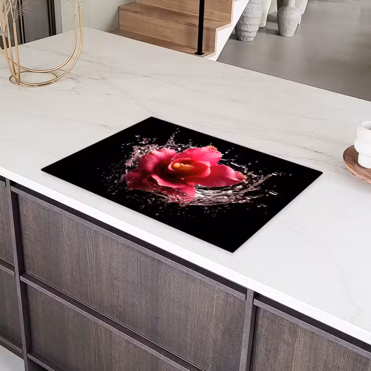 Bloemen - Roze - Water - Zwart - Botanisch - Natuur Inductie beschermer vinyl 3mm klein -sfeer8