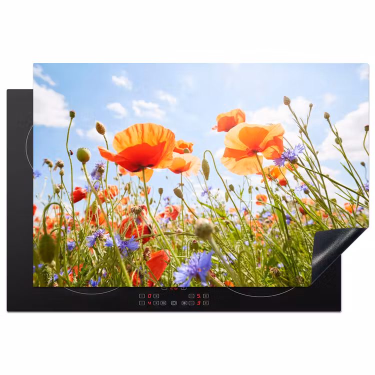 Bloemen - Klaproos - Lente - Natuur - Rood - Blauw Inductie beschermer vinyl 3mm klein -3d