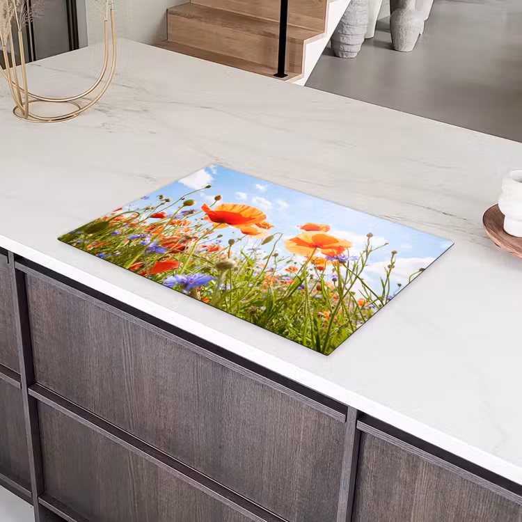 Bloemen - Klaproos - Lente - Natuur - Rood - Blauw Inductie beschermer vinyl 3mm klein -sfeer8