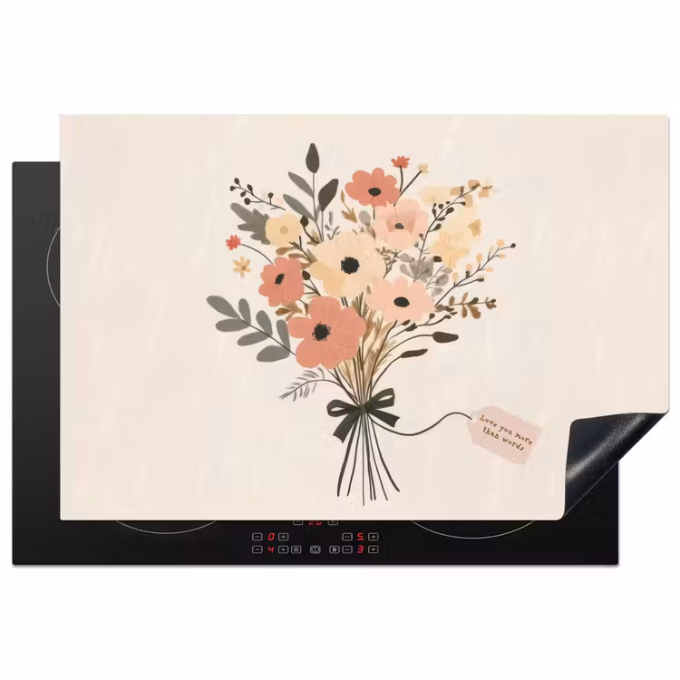 Bloemen - Quote - Beige - Lint Inductie beschermer vinyl 3mm klein -3d