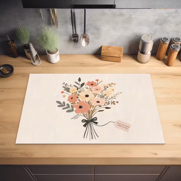 Bloemen - Quote - Beige - Lint Inductie beschermer vinyl 3mm klein -sfeer5