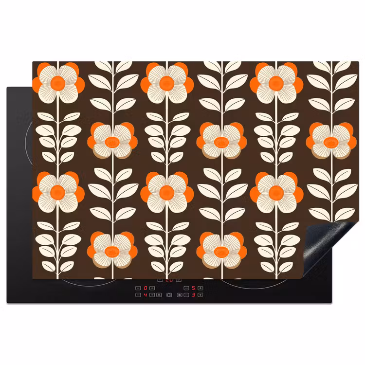 Bloemen - Retro - Bruin Inductie beschermer vinyl 3mm klein 276 -3d