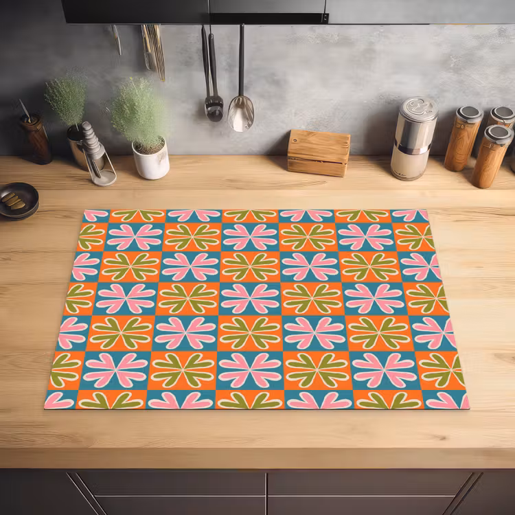 Bloemen - Retro - Patroon - Kleurrijk Inductie beschermer vinyl 3mm klein 276 -sfeer5