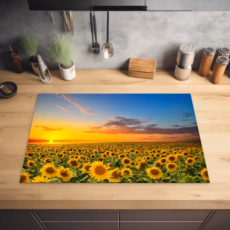 Bloemen - Zonnebloem - Zonsondergang - Nacht - Oranje Inductie beschermer vinyl 3mm klein -sfeer5