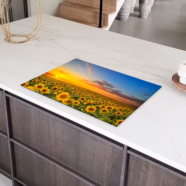 Bloemen - Zonnebloem - Zonsondergang - Nacht - Oranje Inductie beschermer vinyl 3mm klein -sfeer8