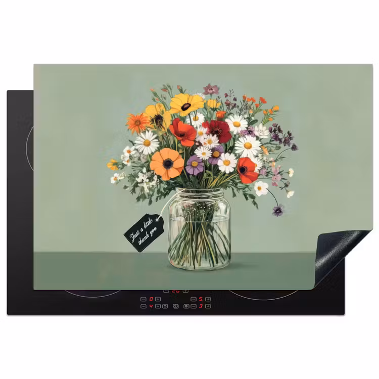 Bloemen - Vaas - Kaartje Inductie beschermer vinyl 3mm klein -3d