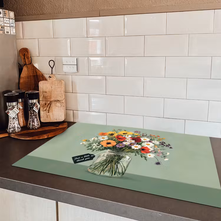 Bloemen - Vaas - Kaartje Inductie beschermer vinyl 3mm klein -sfeer3