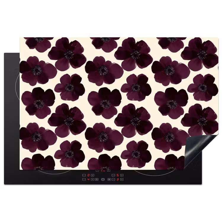 Bloemen - Aquarel - Paars Inductie beschermer vinyl 3mm klein 276 -3d