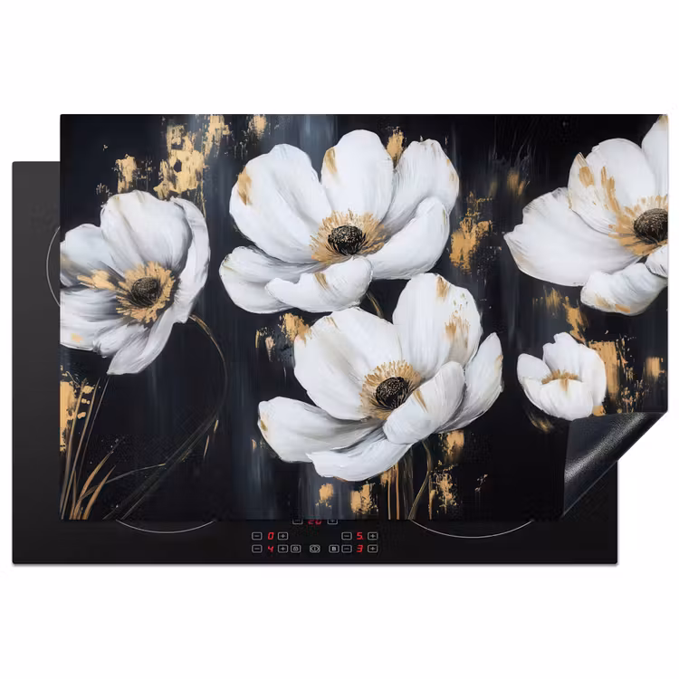 Bloemen - Wit - Abstract Inductie beschermer vinyl 3mm klein -3d