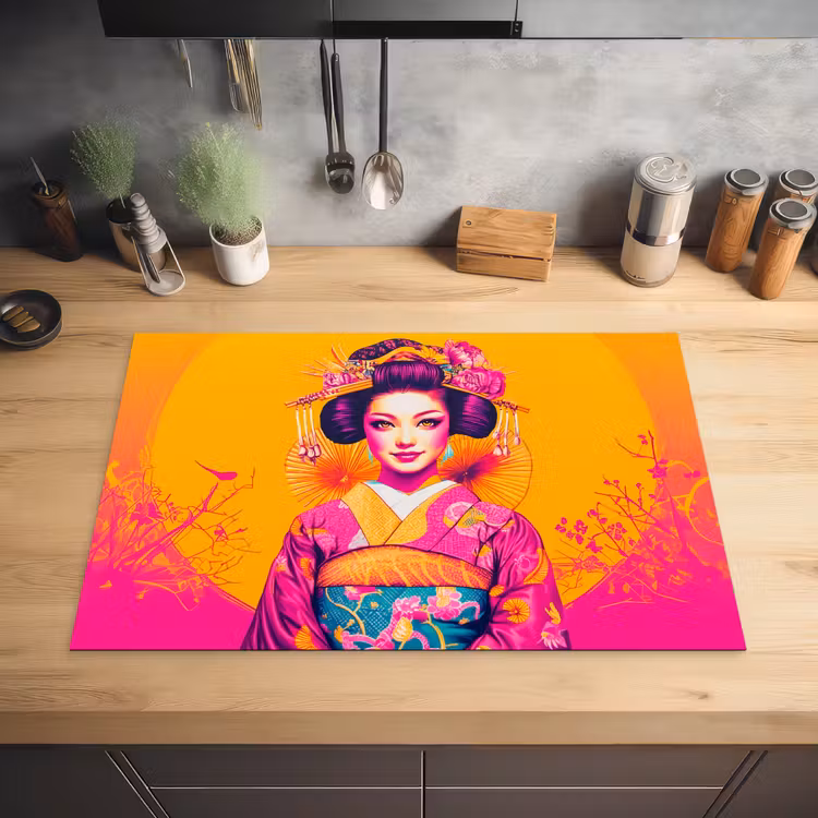 Bloemen - Vrouw - Kimono - Roze Inductie beschermer vinyl 3mm klein -sfeer5