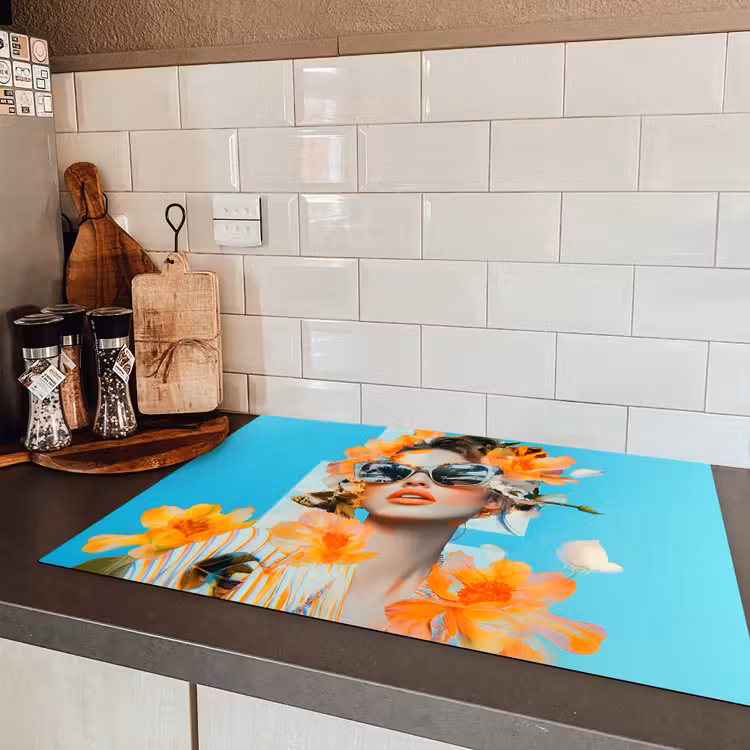 Bloemen - Vrouw - Zonnebril - Blauw Inductie beschermer vinyl 3mm klein -sfeer3