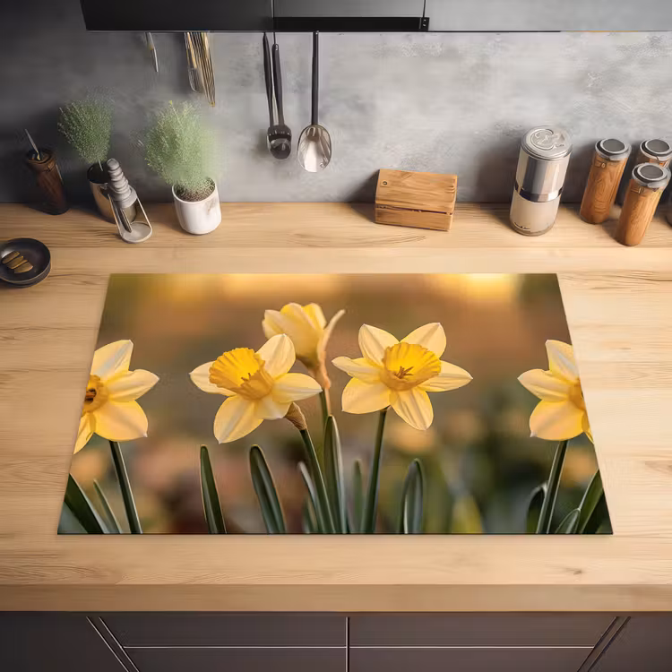 Bloemen - Geel - Wazig Inductie beschermer vinyl 3mm klein -sfeer5