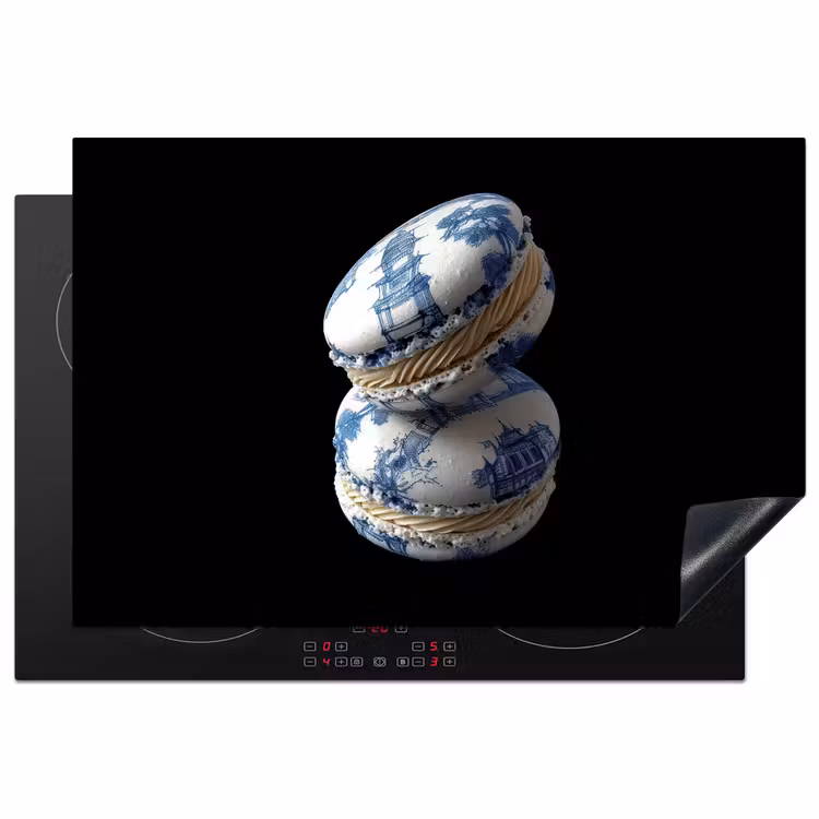 Eten - Macarons - Delfts blauw - Koekjes Inductie beschermer vinyl 3mm klein -3d