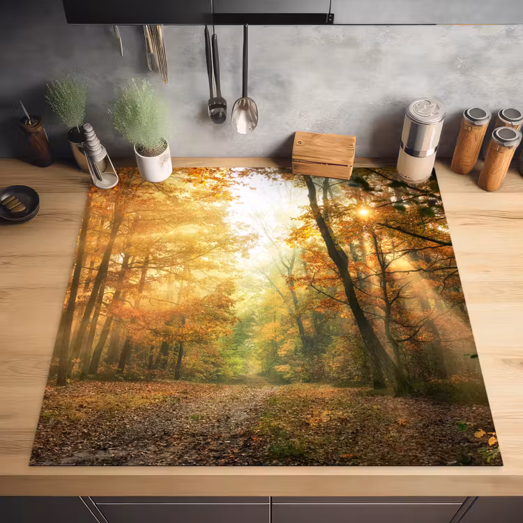 Bos - Herfst - Zon - Landschap - Natuur - Bomen - Bladeren Inductie beschermer vinyl 3mm middel -sfeer5