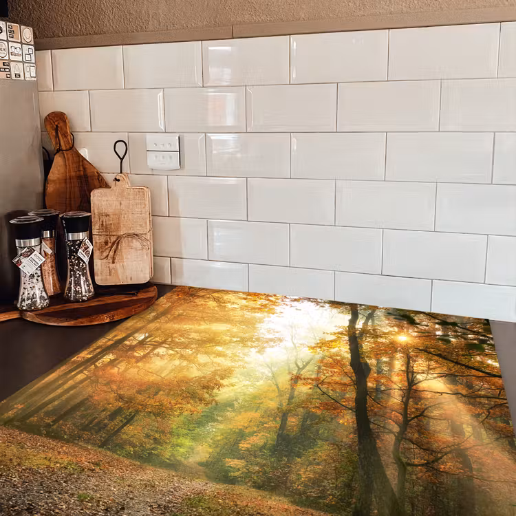 Bos - Herfst - Zon - Landschap - Natuur - Bomen - Bladeren Inductie beschermer vinyl 3mm middel -sfeer3