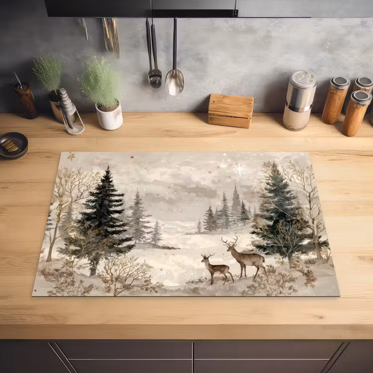 Bos - Herten - Winter - Sneeuw Inductie beschermer vinyl 3mm klein -sfeer5