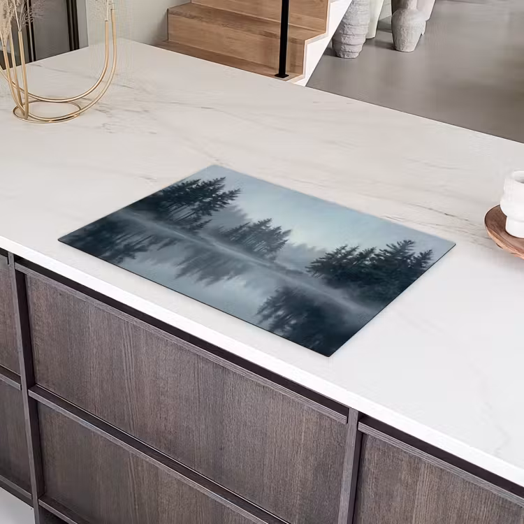 Bos - Meer - Mist - Natuur - Grijs Inductie beschermer vinyl 3mm klein -sfeer8