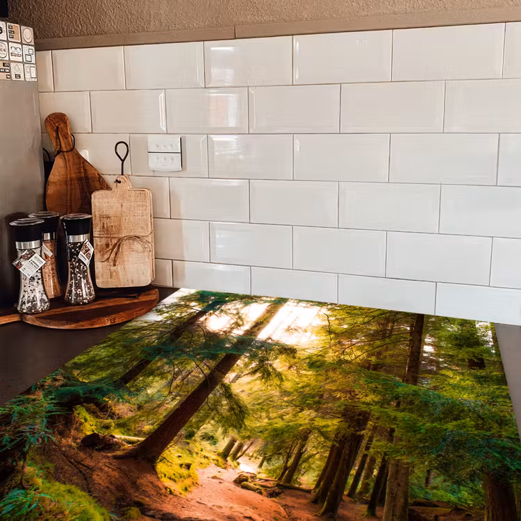 Bos - Pad - Bomen - Groen - Zon - Natuur Inductie beschermer vinyl 3mm middel -sfeer3