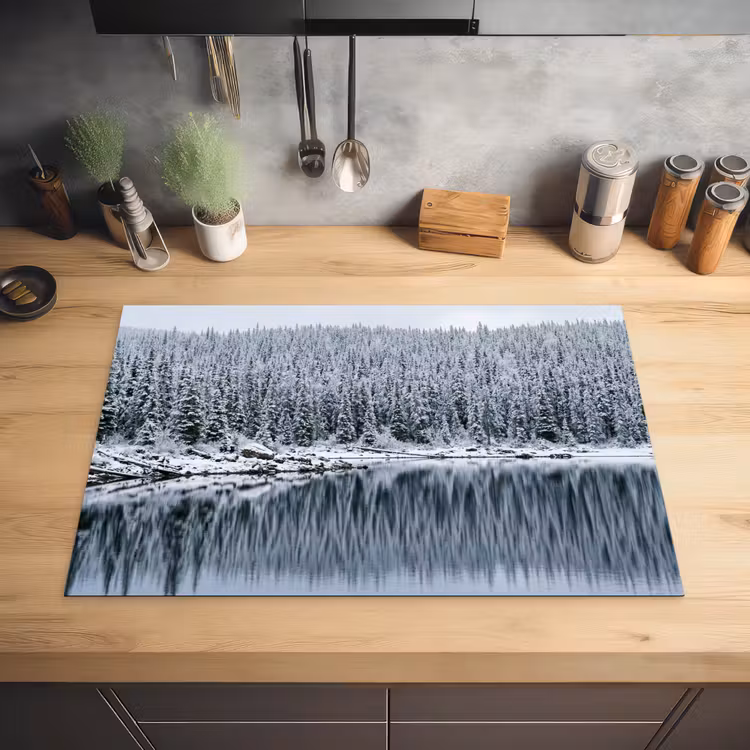 Bos - Reflectie - Meer - Winter - Serene Inductie beschermer vinyl 3mm klein -sfeer5