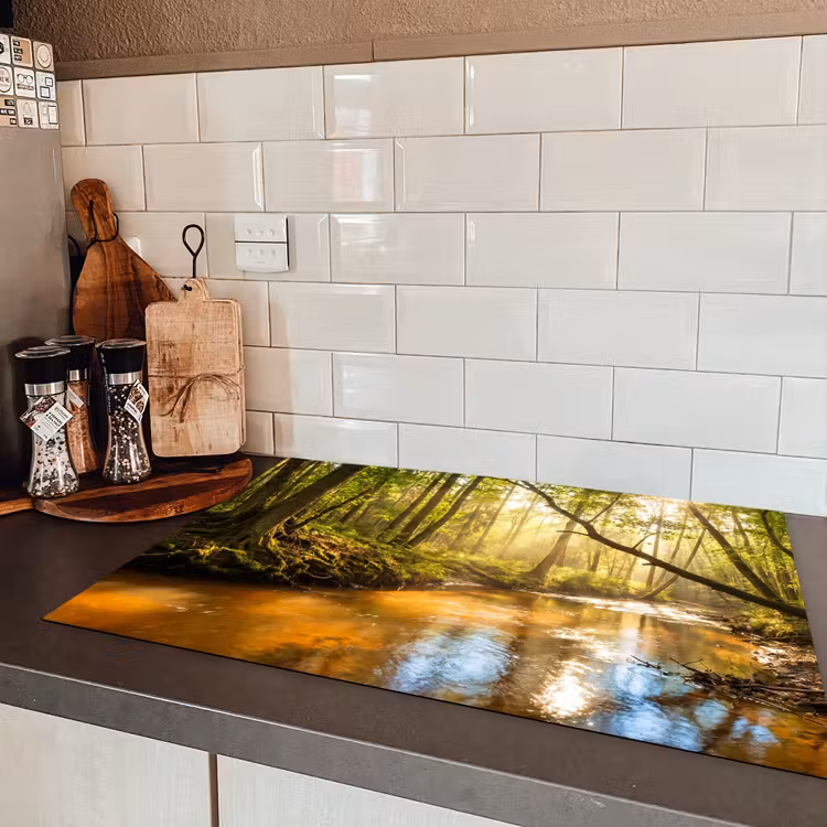 Bos - Beek - Zonlicht - Natuur - Groen Inductie beschermer vinyl 3mm klein -sfeer3