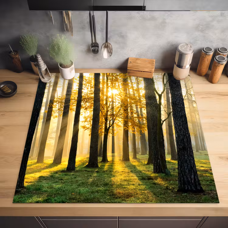 Bos - Zon - Bomen - Gras - Landschap - Natuur Inductie beschermer vinyl 3mm middel -sfeer5