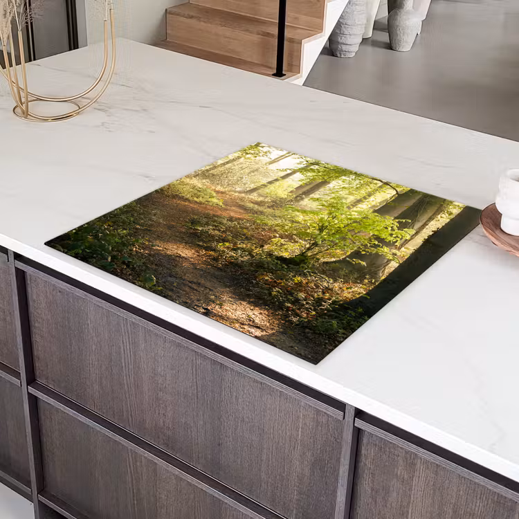Bos - Bomen - Pad - Zon - Planten - Bladeren - Natuur Inductie beschermer vinyl 3mm middel -sfeer8