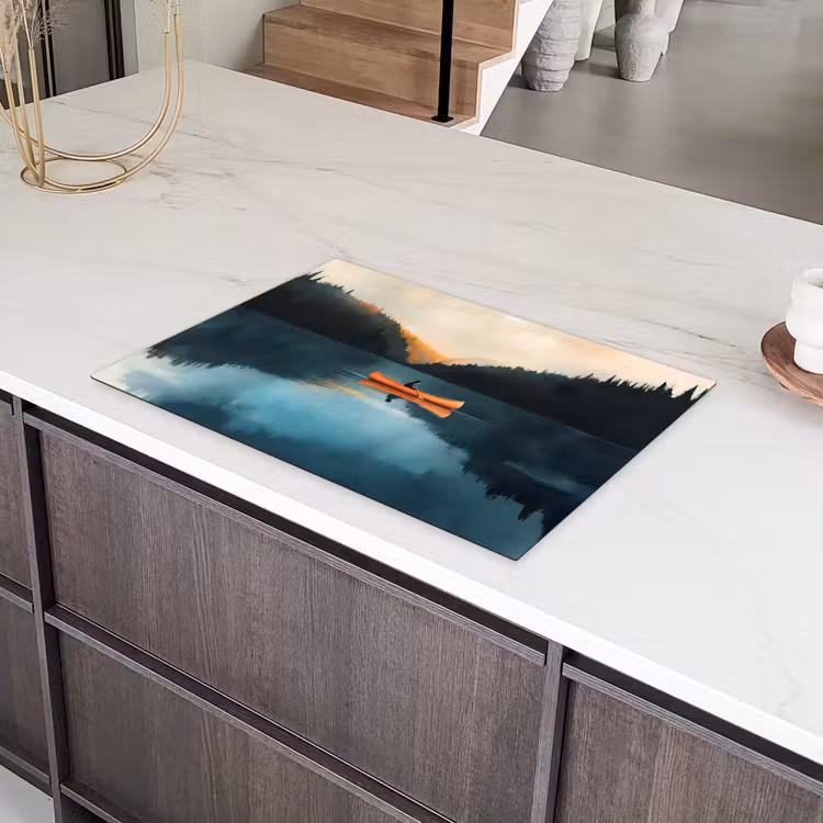 Bossen - Meer - Kano - Oranje Inductie beschermer vinyl 3mm klein -sfeer8