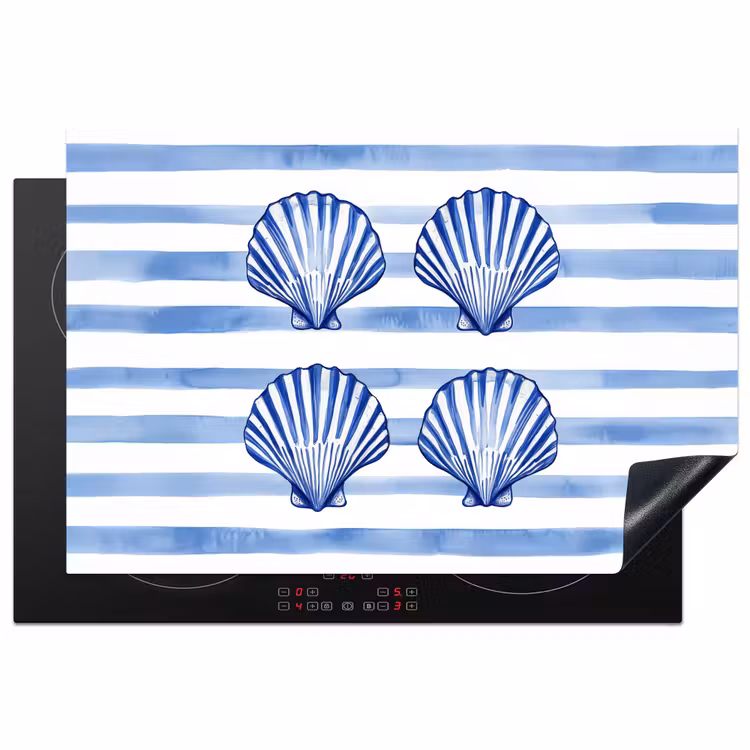 Vier schelpen - Blauw - Wit - Strepen Inductie beschermer vinyl 3mm klein -3d