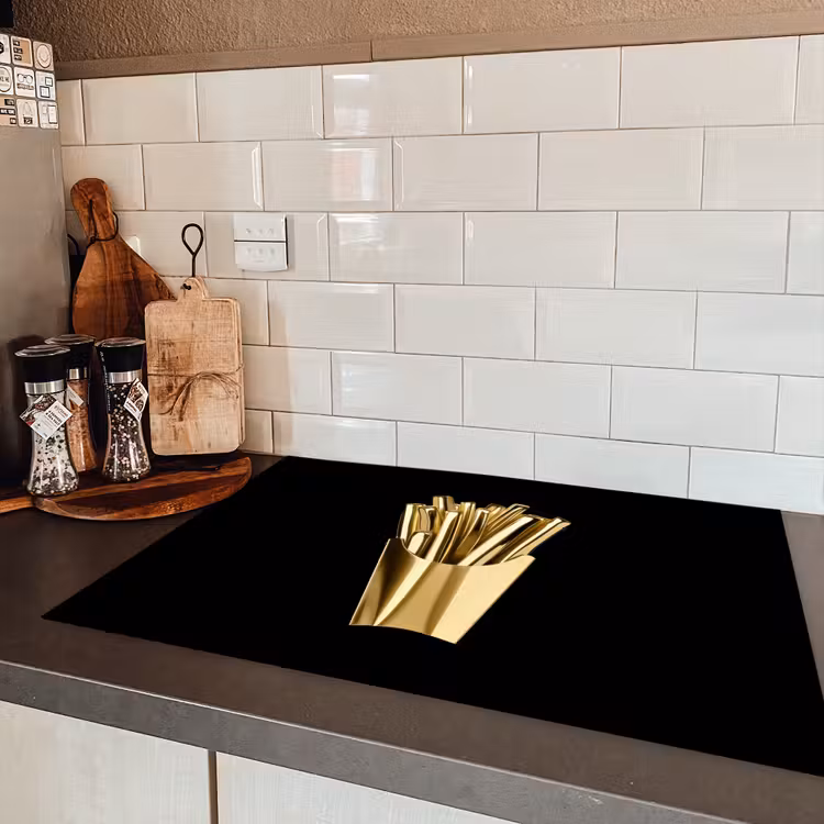 Friet - Goud - Chrome - Eten Inductie beschermer vinyl 3mm klein -sfeer3