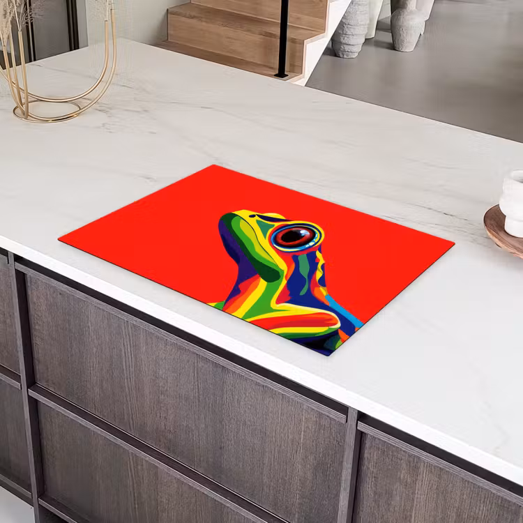 Kikker - Kleurrijk - Strepen - Ogen Inductie beschermer vinyl 3mm klein -sfeer8