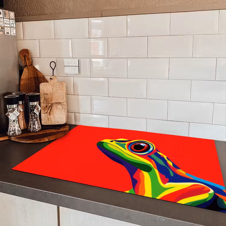 Kikker - Kleurrijk - Strepen - Ogen Inductie beschermer vinyl 3mm klein -sfeer3