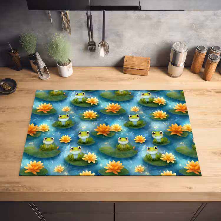 Kikker - Lelies - Groen Inductie beschermer vinyl 3mm klein 276 -sfeer5