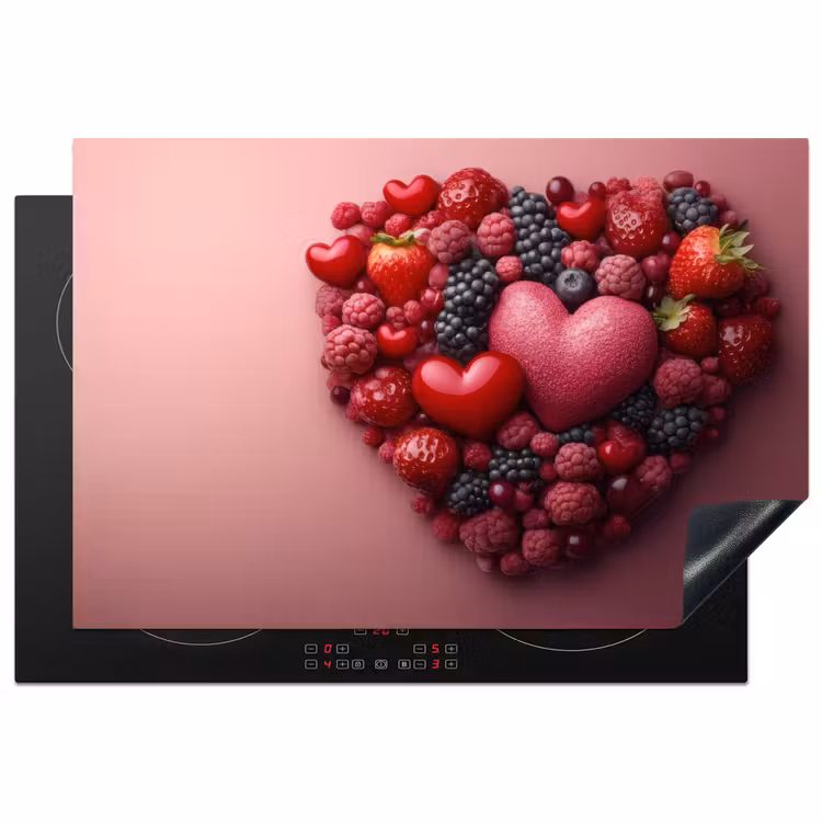 Fruit - Hartjes - Aardbeien - Frambozen - Bosbessen Inductie beschermer vinyl 3mm klein -3d