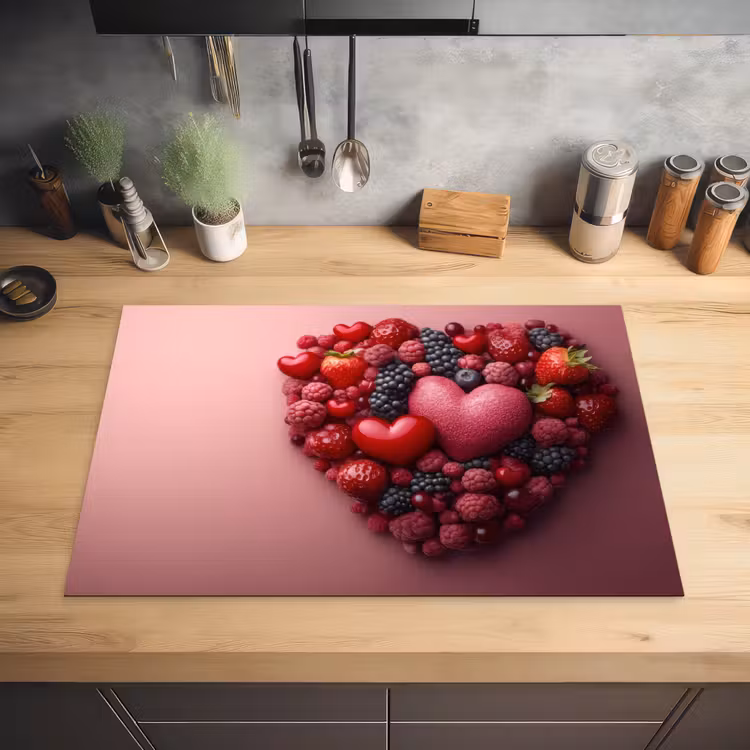 Fruit - Hartjes - Aardbeien - Frambozen - Bosbessen Inductie beschermer vinyl 3mm klein -sfeer5
