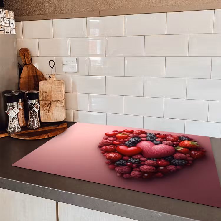 Fruit - Hartjes - Aardbeien - Frambozen - Bosbessen Inductie beschermer vinyl 3mm klein -sfeer3