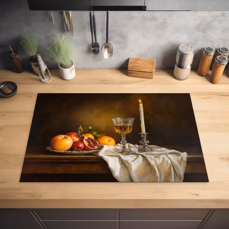 Fruit -  Stilleven - Wijn - Kaars Inductie beschermer vinyl 3mm klein -sfeer5