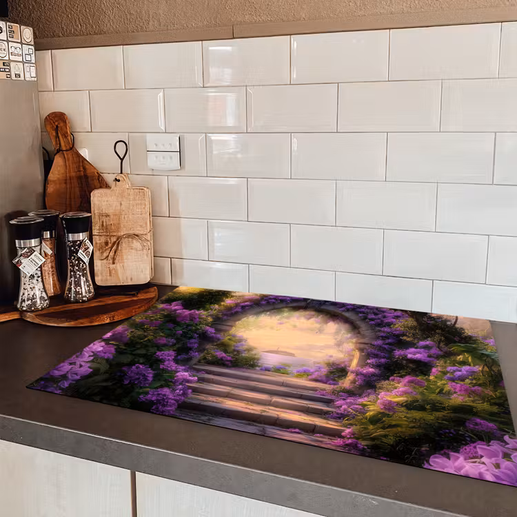 Poort - Paars - Bloemen Inductie beschermer vinyl 3mm klein -sfeer3